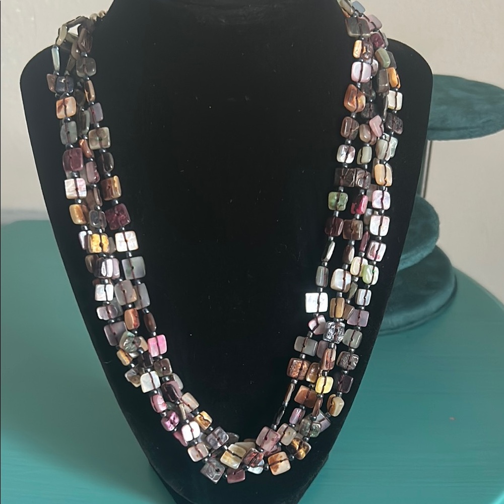 Artisan Mother of Pearl Dyed Multicolor Beaded Multi-Strand Necklace